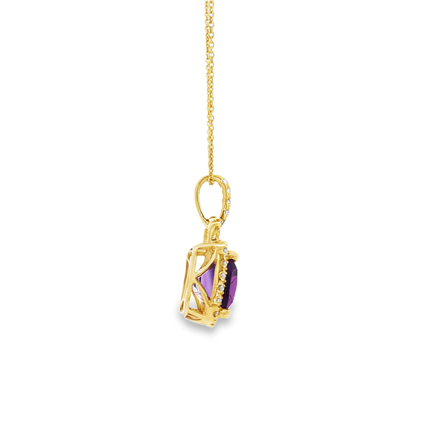 14K Yellow Gold Cushion Amethyst Diamond Halo Pendant Necklace Image 2 Jo & Co. Jewelers Hardy, VA