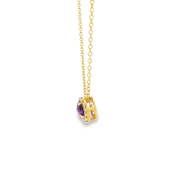 14K Yellow Gold Oval Amethyst Diamond Halo Pendant Necklace Image 4 Jo & Co. Jewelers Hardy, VA