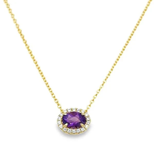 14K Yellow Gold Oval Amethyst and Round Diamond Halo Pendant Jo & Co. Jewelers Hardy, VA