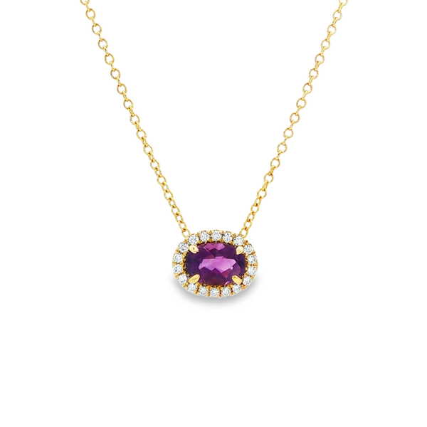 14K Yellow Gold Oval Amethyst Diamond Halo Pendant Necklace Jo & Co. Jewelers Hardy, VA