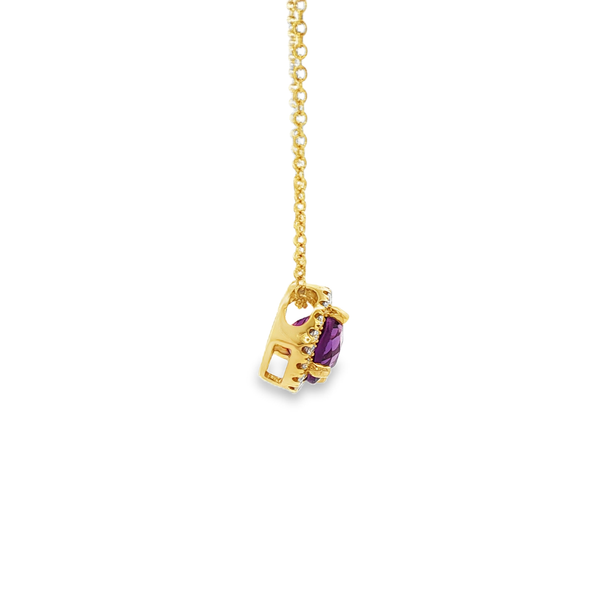 14K Yellow Gold Round Amethyst Diamond Halo Pendant Necklace Image 2 Jo & Co. Jewelers Hardy, VA