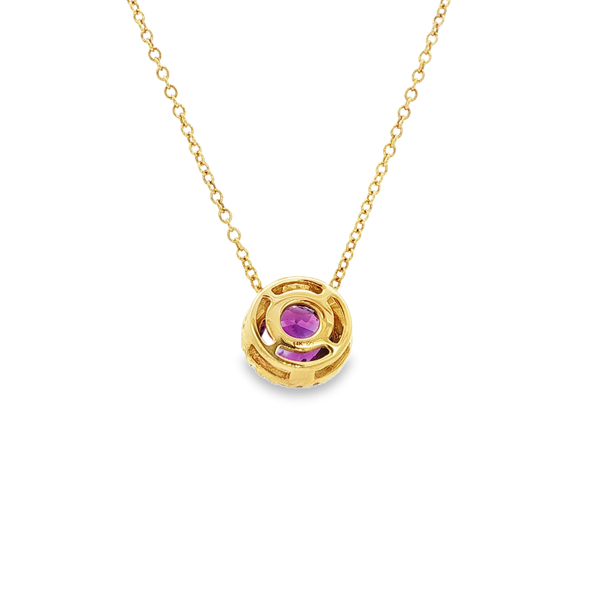 14K Yellow Gold Round Amethyst Diamond Halo Pendant Necklace Image 3 Jo & Co. Jewelers Hardy, VA