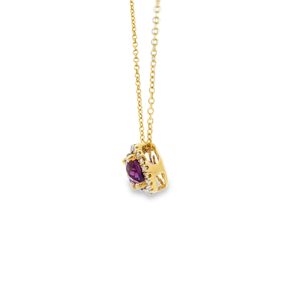 14K Yellow Gold Round Amethyst Diamond Halo Pendant Necklace Image 4 Jo & Co. Jewelers Hardy, VA