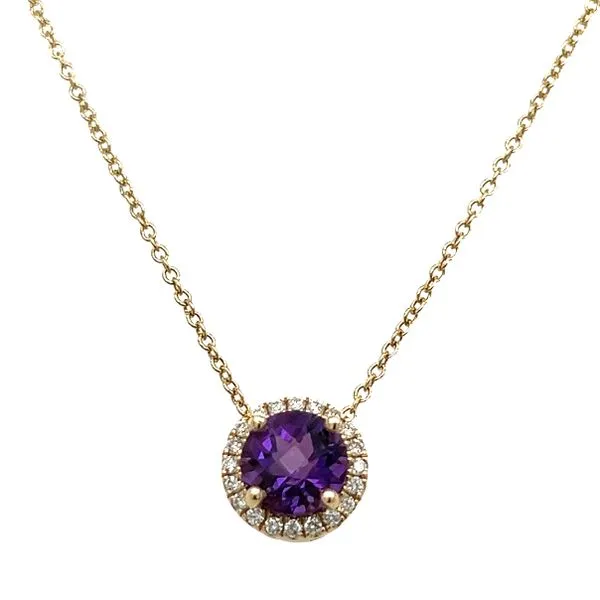 14K Yellow Gold Round Amethyst and Diamond Halo Pendant Jo & Co. Jewelers Hardy, VA