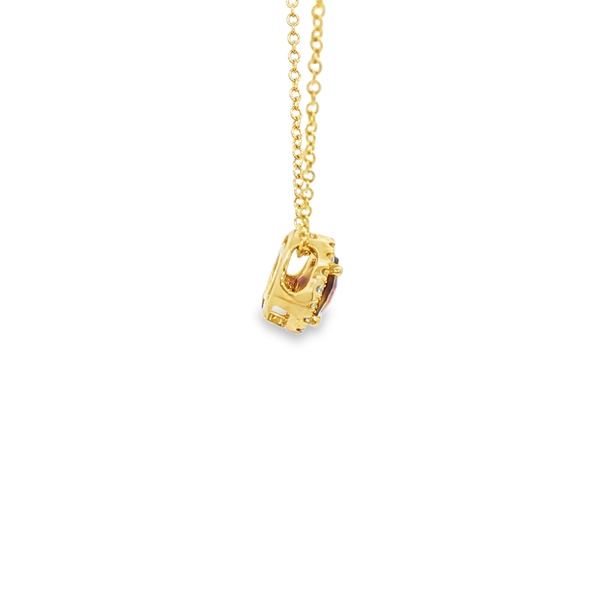 14K Yellow Gold Round Garnet & Diamond Halo Pendant Image 2 Jo & Co. Jewelers Hardy, VA