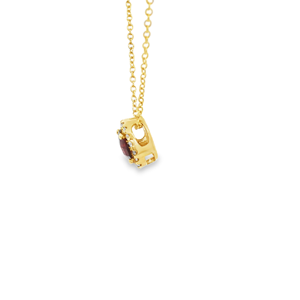 14K Yellow Gold Round Garnet & Diamond Halo Pendant Image 4 Jo & Co. Jewelers Hardy, VA