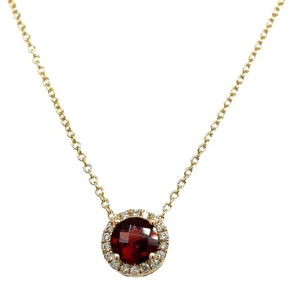 14K Yellow Gold Round Garnet and Diamond Halo Pendant Jo & Co. Jewelers Hardy, VA