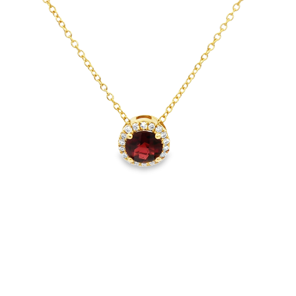 14K Yellow Gold Round Garnet & Diamond Halo Pendant Jo & Co. Jewelers Hardy, VA