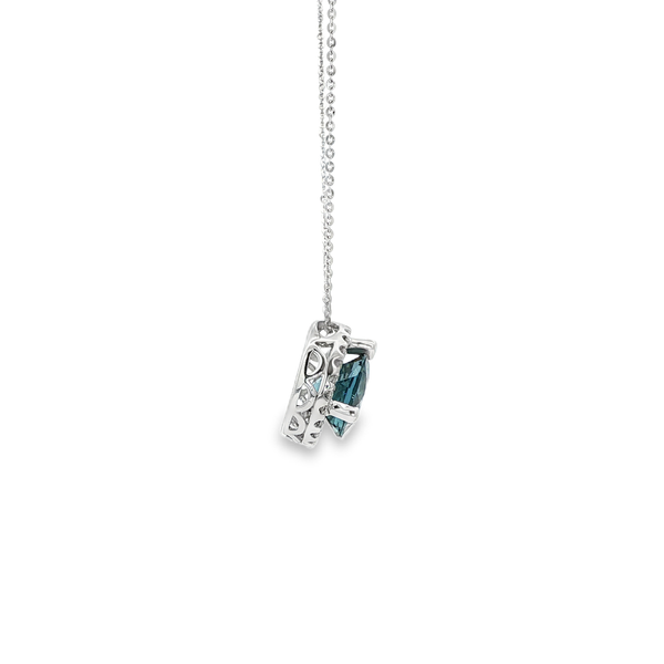 14K White Gold Round London Blue Topaz Diamond Halo Pendant Necklace Image 2 Jo & Co. Jewelers Hardy, VA