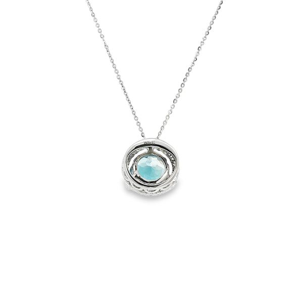 14K White Gold Round London Blue Topaz Diamond Halo Pendant Necklace Image 3 Jo & Co. Jewelers Hardy, VA