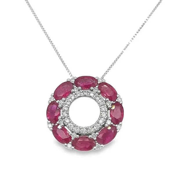 14K White Gold Oval Ruby and Round Diamond Circle Pendant Jo & Co. Jewelers Hardy, VA