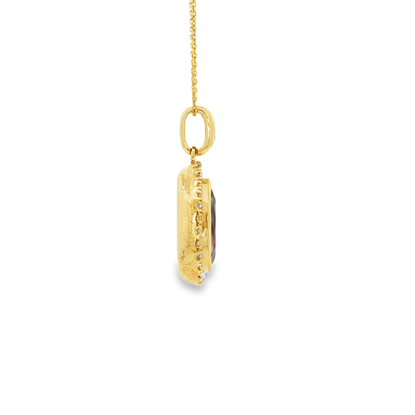 14K Yellow Gold Pear-Shaped Garnet & Diamond Halo Drop Pendant Image 2 Jo & Co. Jewelers Hardy, VA