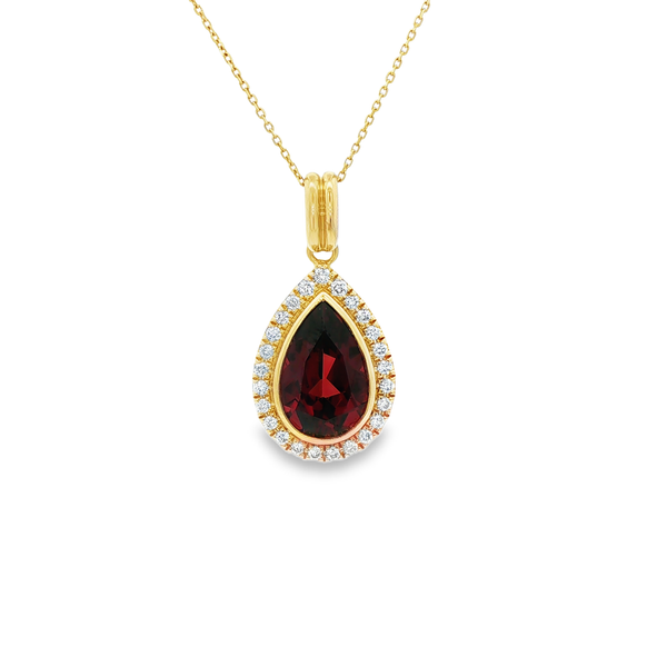 14K Yellow Gold Pear-Shaped Garnet & Diamond Halo Drop Pendant Jo & Co. Jewelers Hardy, VA
