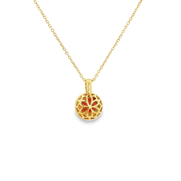 14K Yellow Gold Round Garnet & Diamond Halo Pendant Image 3 Jo & Co. Jewelers Hardy, VA