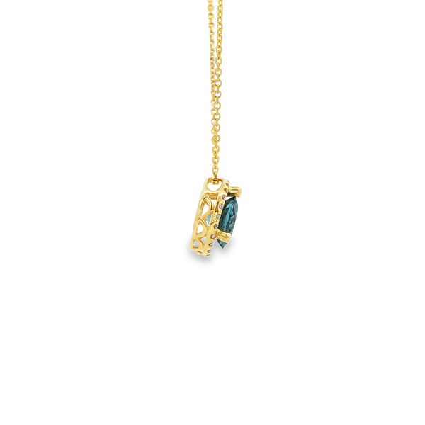 14K Yellow Gold London Blue Topaz & Diamond Halo Pendant Necklace Image 2 Jo & Co. Jewelers Hardy, VA