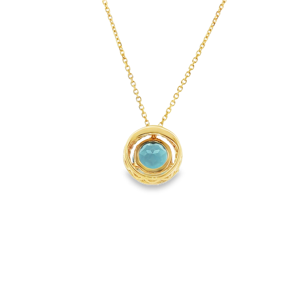 14K Yellow Gold London Blue Topaz & Diamond Halo Pendant Necklace Image 3 Jo & Co. Jewelers Hardy, VA