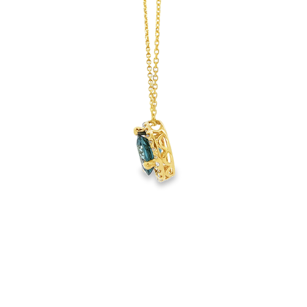 14K Yellow Gold London Blue Topaz & Diamond Halo Pendant Necklace Image 4 Jo & Co. Jewelers Hardy, VA
