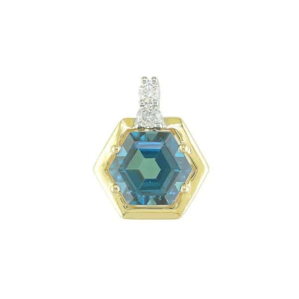 14K Yellow & White Gold Hexagonal London Blue Topaz and Round Diamond Pendant Jo & Co. Jewelers Hardy, VA