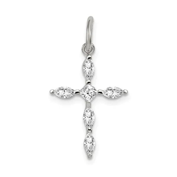 Sterling Silver Rhodium Plated Marquise and Princess Cut Cubic Zirconium Cross Pendant Jo & Co. Jewelers Hardy, VA