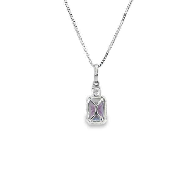 14K White Gold Bezel-Set Emerald-Cut Created Alexandrite & Diamond Pendant Necklace Image 3 Jo & Co. Jewelers Hardy, VA