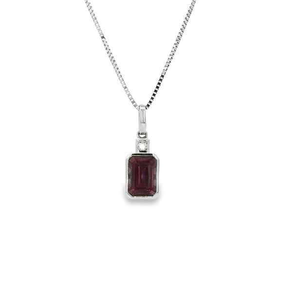 14K White Gold Bezel-Set Emerald-Cut Created Alexandrite & Diamond Pendant Necklace Jo & Co. Jewelers Hardy, VA