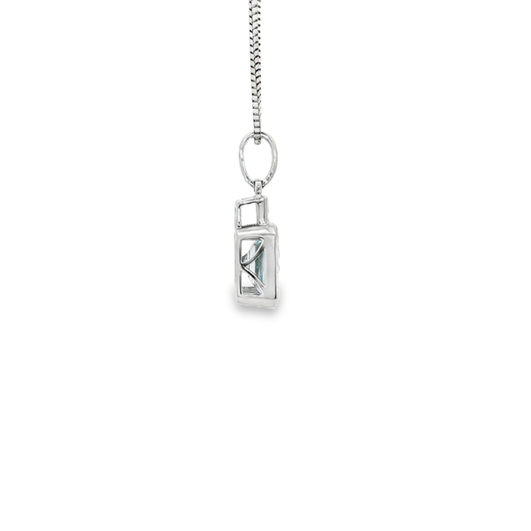 14K White Gold Bezel-Set Emerald-Cut Aquamarine & Diamond Pendant Necklace Image 2 Jo & Co. Jewelers Hardy, VA