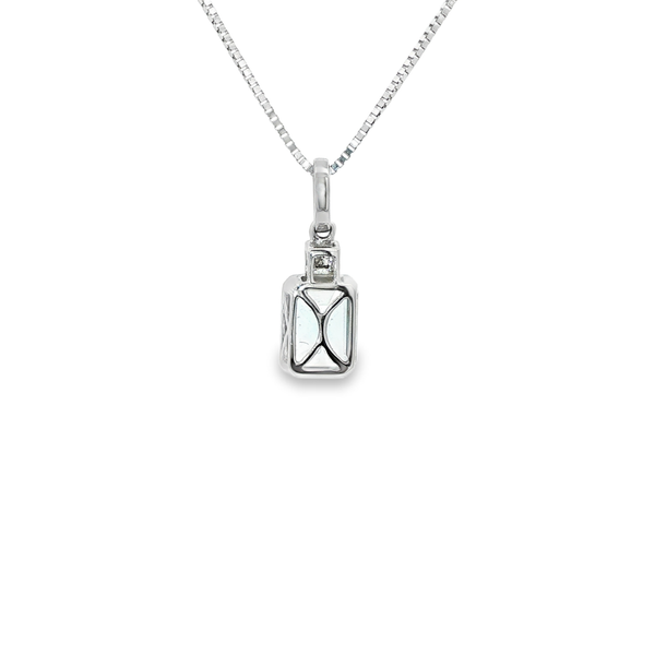 14K White Gold Bezel-Set Emerald-Cut Aquamarine & Diamond Pendant Necklace Image 3 Jo & Co. Jewelers Hardy, VA