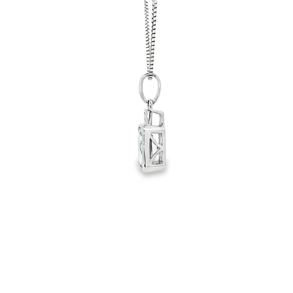 14K White Gold Bezel-Set Emerald-Cut Aquamarine & Diamond Pendant Necklace Image 4 Jo & Co. Jewelers Hardy, VA