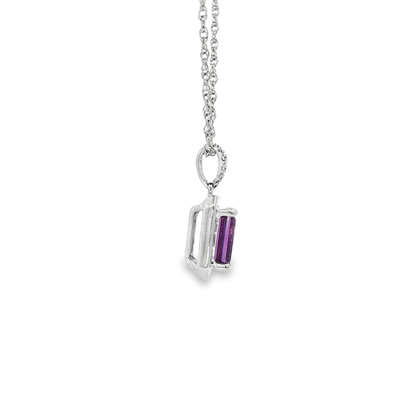 14K White Gold Emerald-Cut Amethyst & Diamond Pendant Necklace Image 2 Jo & Co. Jewelers Hardy, VA