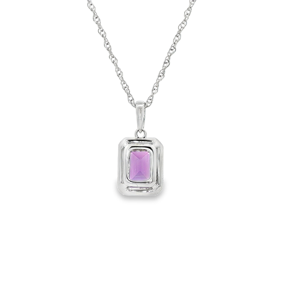 14K White Gold Emerald-Cut Amethyst & Diamond Pendant Necklace Image 3 Jo & Co. Jewelers Hardy, VA