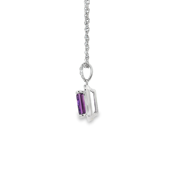 14K White Gold Emerald-Cut Amethyst & Diamond Pendant Necklace Image 4 Jo & Co. Jewelers Hardy, VA
