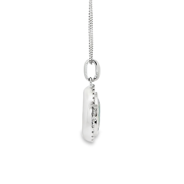 14K White Gold Pear-Shaped Aquamarine & Diamond Halo Pendant Necklace Image 2 Jo & Co. Jewelers Hardy, VA