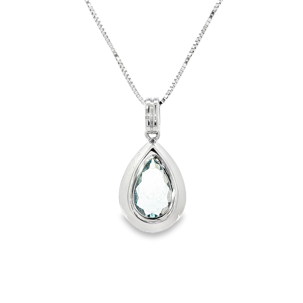14K White Gold Pear-Shaped Aquamarine & Diamond Halo Pendant Necklace Image 3 Jo & Co. Jewelers Hardy, VA