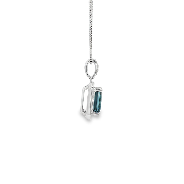 14K White Gold Emerald-Cut London Blue Topaz Diamond Pendant Necklace Image 2 Jo & Co. Jewelers Hardy, VA