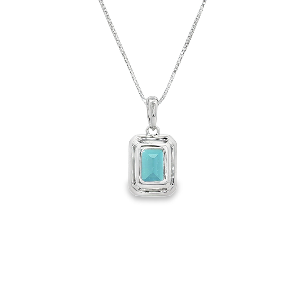 14K White Gold Emerald-Cut London Blue Topaz Diamond Pendant Necklace Image 3 Jo & Co. Jewelers Hardy, VA