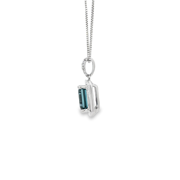 14K White Gold Emerald-Cut London Blue Topaz Diamond Pendant Necklace Image 4 Jo & Co. Jewelers Hardy, VA