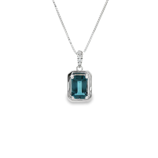14K White Gold Emerald-Cut London Blue Topaz Diamond Pendant Necklace Jo & Co. Jewelers Hardy, VA