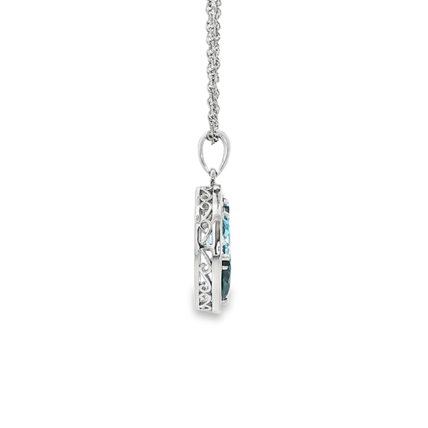 14K White Gold London & Swiss Blue Topaz Diamond Cluster Pendant Necklace Image 2 Jo & Co. Jewelers Hardy, VA