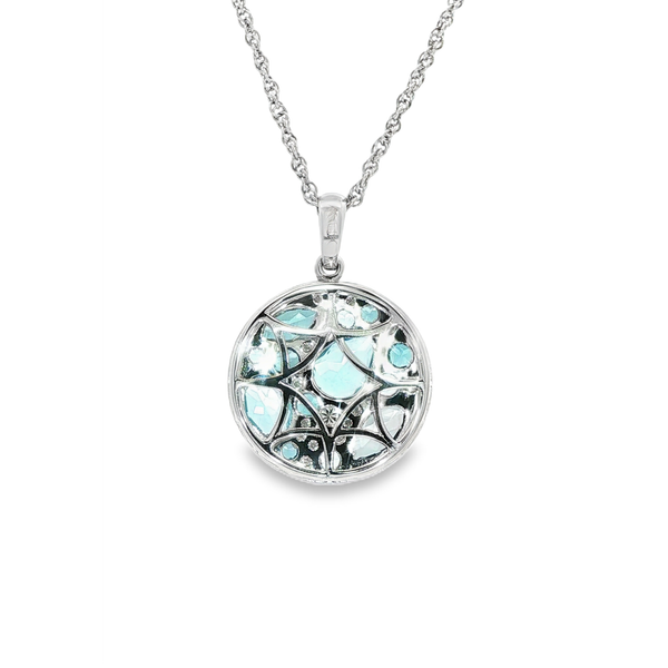 14K White Gold London & Swiss Blue Topaz Diamond Cluster Pendant Necklace Image 3 Jo & Co. Jewelers Hardy, VA