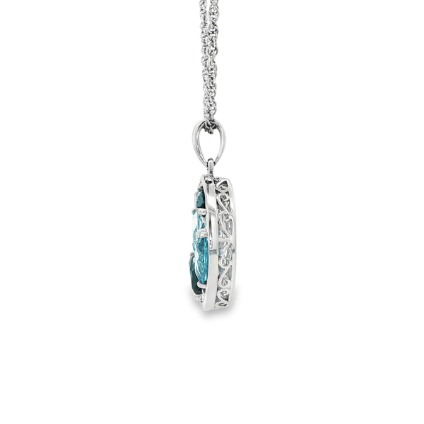 14K White Gold London & Swiss Blue Topaz Diamond Cluster Pendant Necklace Image 4 Jo & Co. Jewelers Hardy, VA
