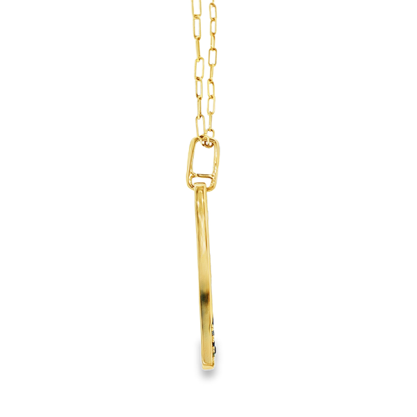 14K Yellow Gold Sapphire & Tsavorite Garnet Satin Tag Pendant Necklace Image 2 Jo & Co. Jewelers Hardy, VA