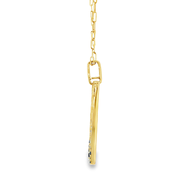 14K Yellow Gold Sapphire & Tsavorite Garnet Satin Tag Pendant Necklace Image 4 Jo & Co. Jewelers Hardy, VA