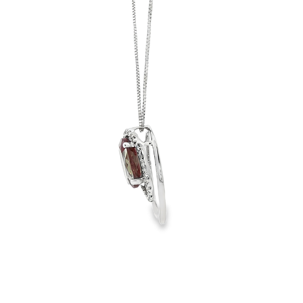 14K White Gold Created Alexandrite & Diamond Double-Oval Halo Pendant Necklace Image 4 Jo & Co. Jewelers Hardy, VA