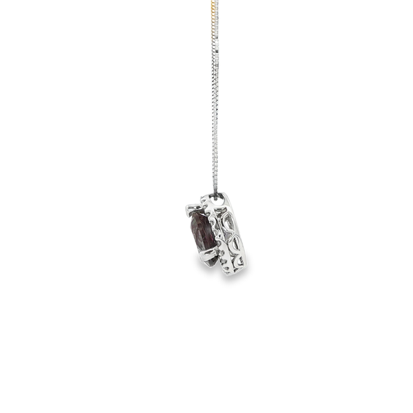 14K White Gold Round Created Alexandrite & Diamond Halo Pendant Necklace Image 4 Jo & Co. Jewelers Hardy, VA