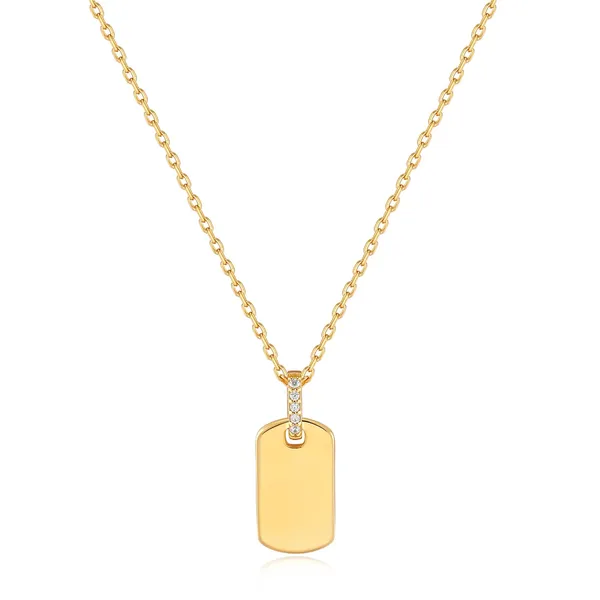 Ania Haie 14K Yellow Plated Sterling Silver Cubic Zirconium Glam Dog Tag Pendant Jo & Co. Jewelers Hardy, VA