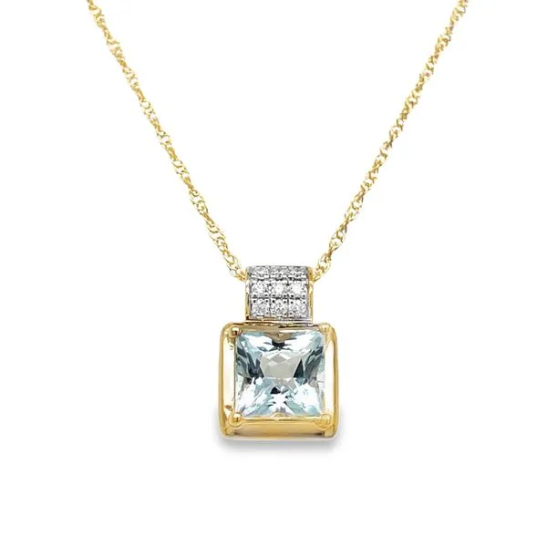 14K Yellow & White Gold Princess Aquamarine & Round Pave Diamond Pendant Jo & Co. Jewelers Hardy, VA
