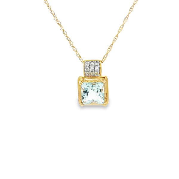 14K Yellow & White Gold Aquamarine and Diamond Pendant Necklace Jo & Co. Jewelers Hardy, VA