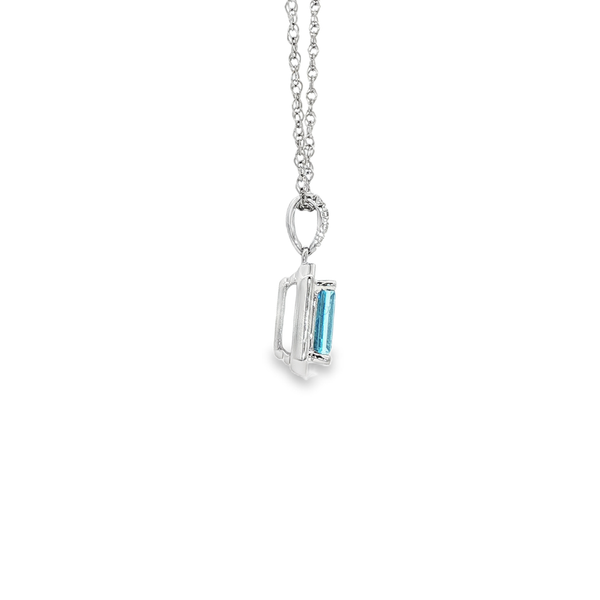14K White Gold Emerald-Cut Blue Topaz Diamond Pendant Necklace Image 2 Jo & Co. Jewelers Hardy, VA