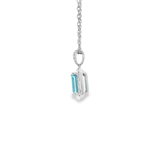 14K White Gold Emerald-Cut Blue Topaz Diamond Pendant Necklace Image 4 Jo & Co. Jewelers Hardy, VA