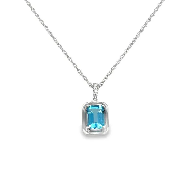 14K White Gold Emerald- Cut Blue Topaz & Round Diamond Pendant Jo & Co. Jewelers Hardy, VA